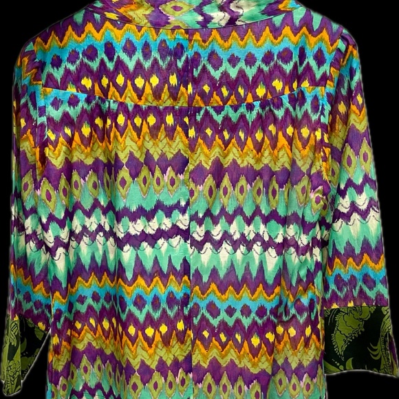 Gorgeous DEMA (San Francisco) Cotton/Silk, ¾ Sleeve, Jewel Print Top – Size L - Picture 2 of 10